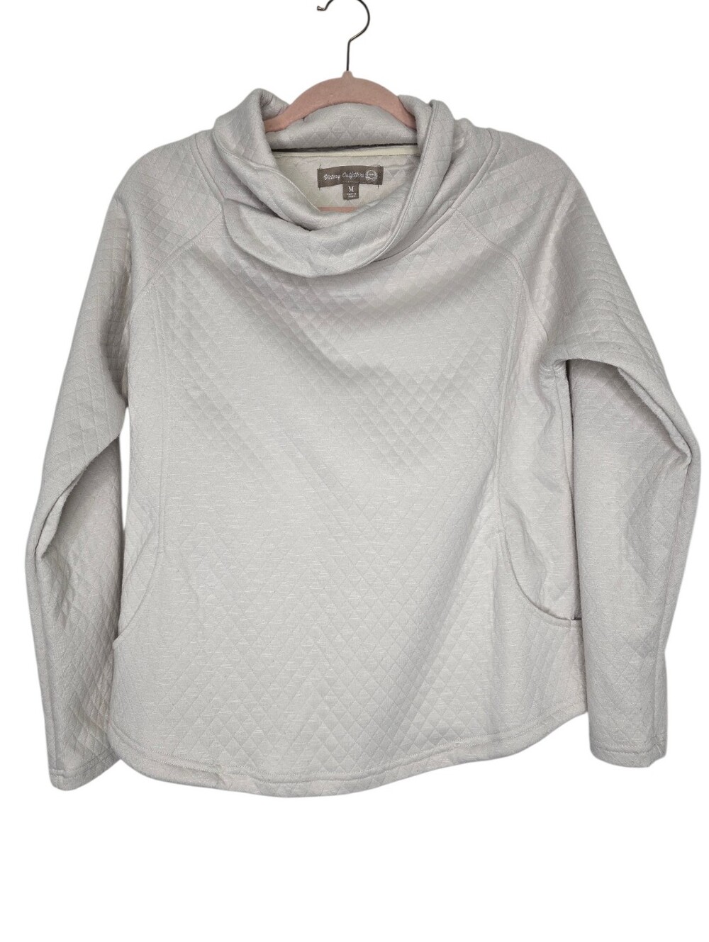 Victory Outfitters Diamond Quilted Cowl Neck Pullover in cream/beige